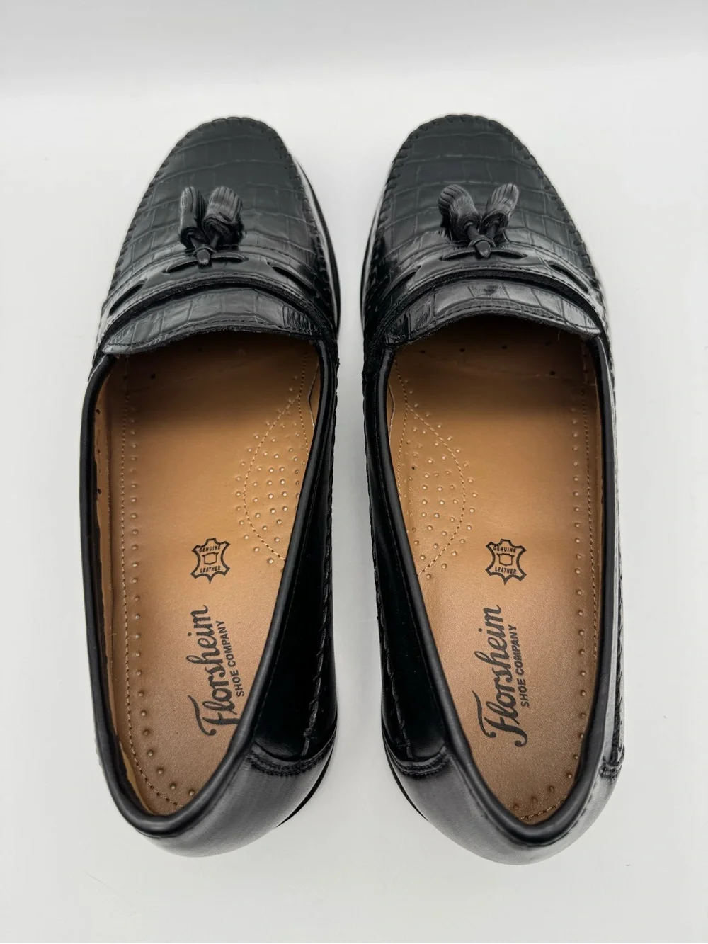 Florsheim Pisa Tassel Loafer Mens Size 11 3E Black Leather Croc Embossed Slip On
